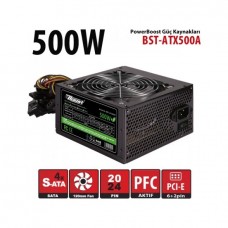 Powerboost ATX Serisi 500W 4xSATA, 4xHDD, 1xPCI-E, 1x8pin(4+4), 12cm fanlı Power Supply